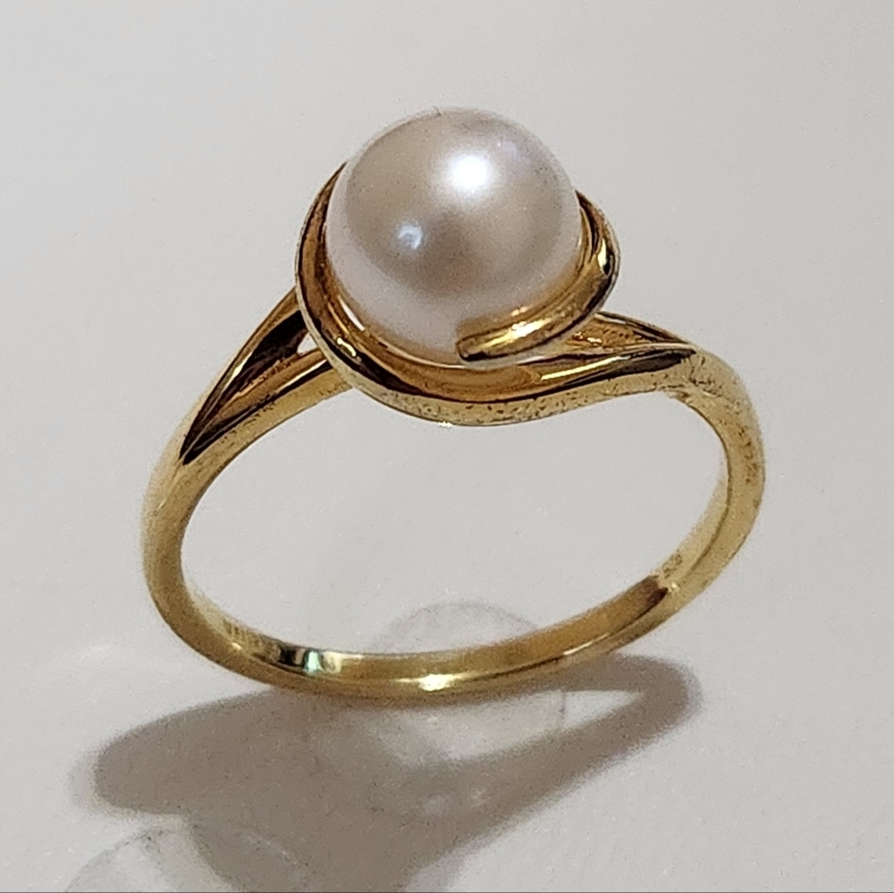 Affinity 14K Gold Over Sterling Silver Pearl Ring Size 10